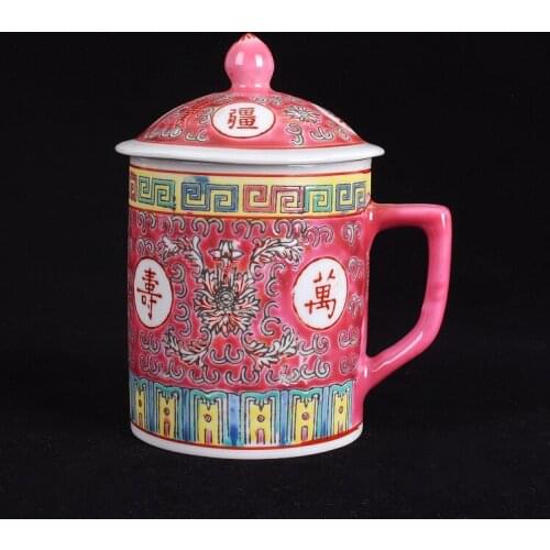 Traditional Chinese Jingdezhen Ceramic Blue and White Porcelain Mug Red/Blue/Yellow Tea Cup with Lid Drinkware 300ml