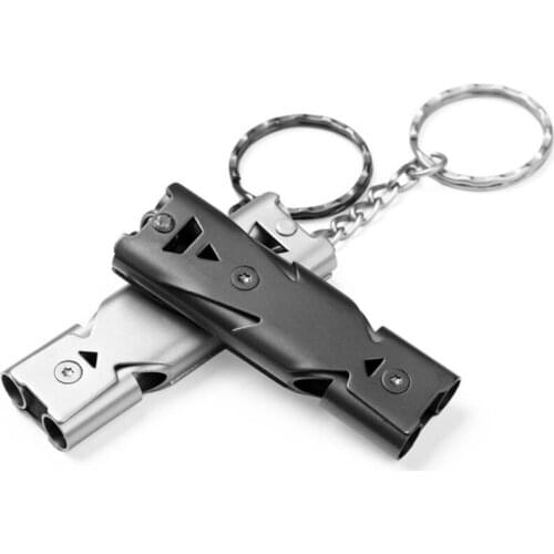 High Quality Double Pipe High Decibel Stainless steel Outdoor Emergency Survival Whistle Keychain Cheerleading Whistle Tool