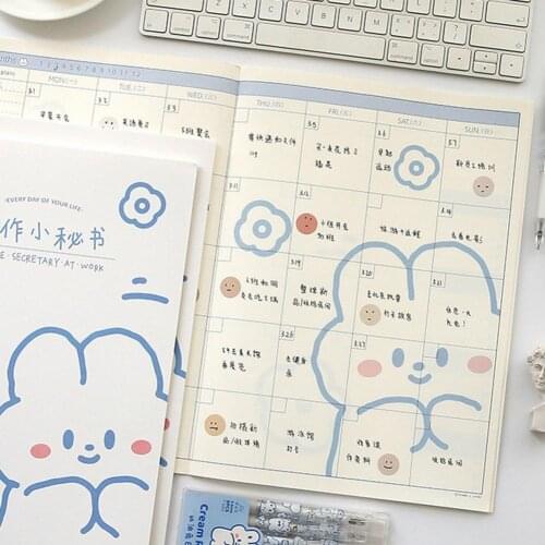 Life Record One Year Plan Book Journal Clock In Self-filled Date Memorandum Planner Supplies Notebook Kawaii Cute Rabbit