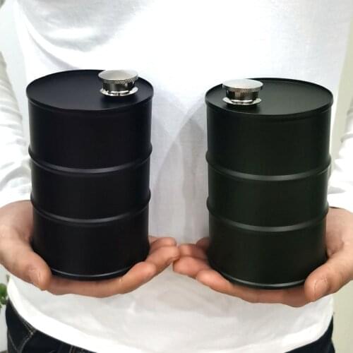 Green Black 304 Stainless Steel Small Hip Flask Thickened Flask Oil Drum Shape Body Portable Outdoor Wine Bottle Oil Barrel Jug