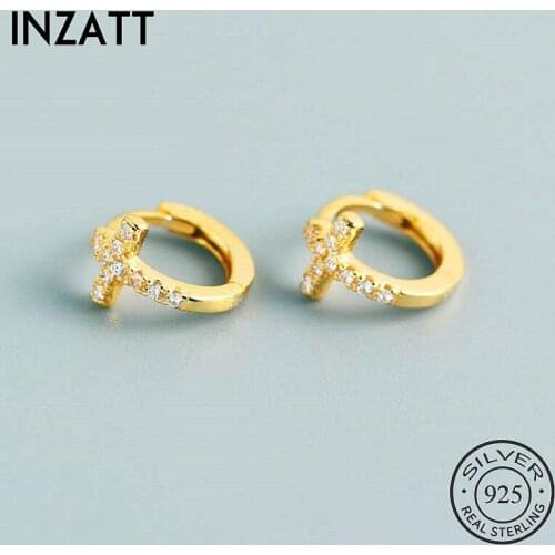 INZATT INS Hot Real 925 Sterling Silve Minimalist Zircon Cross Hoop Earrings For Fashion Women Party Fine Jewelry Accessories