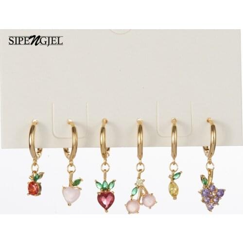 SIPENGJEL Fashion Colored Zircon Fruit Series Hoop Earrings Sweet Summer Cherry Huggie Earrings For Women Girls Jewelry 2021