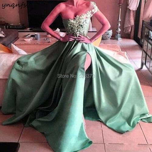 YNQNFS PD111 Sexy Robe Vestidos One Shoulder High Slit Prom Party Gown Bridesmaid Dresses Mint Green 2019