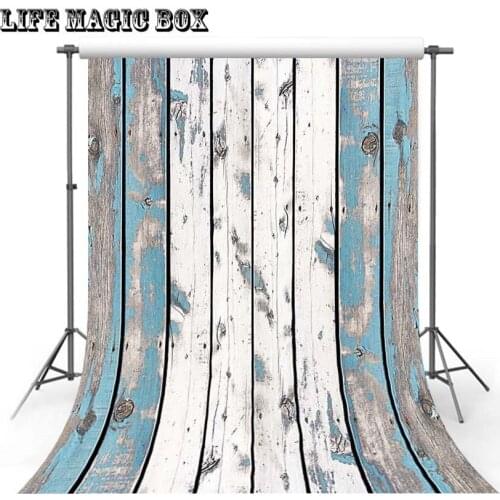 LIFE MAGIC BOX Earring Photography Wooden Wall Back Drop Blue And Yellow Background Diy Backdrop Floor-484