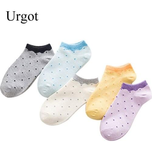 Urgot 10pcs/5pair Women Socks Dot Solid Cute Socks Short Woman Socks Slippers Cotton Blend Low Cut Ankle Boat Socks Summer Meias