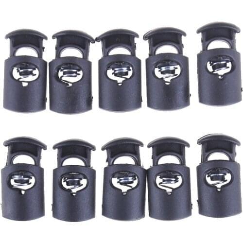 10pcs Plastic Toggle Spring Clasp Stop Drawstring Rope Cord lock For lanyard luggage Clothing Backpack Tent Singel Hole Black