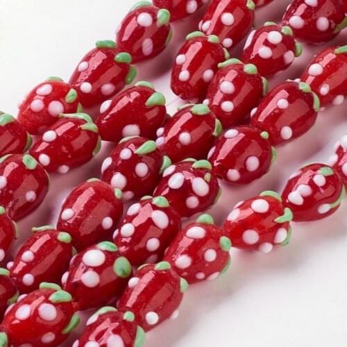 100 pcs 3D Strawberry Fruit Handmade Lampwork Beads for DIY Jewelry Making Earring Bracelet Necklace Finding Wholesale F70