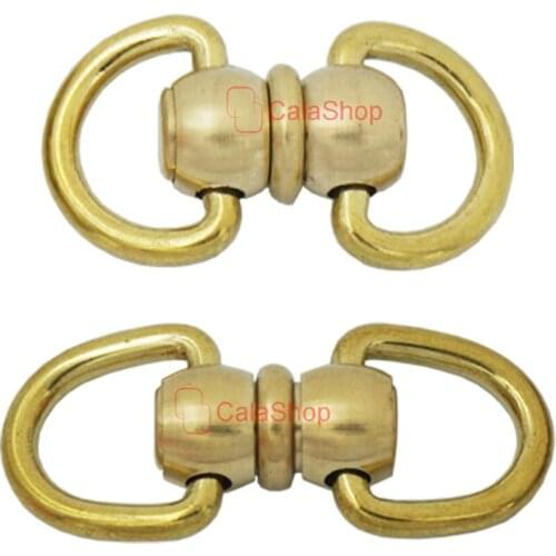 2 pcs / Lot 30mm x 9mm Rotated Double D ring connect Joint Head Button Solid Brass Leather craft Wallet Chain Rope Key