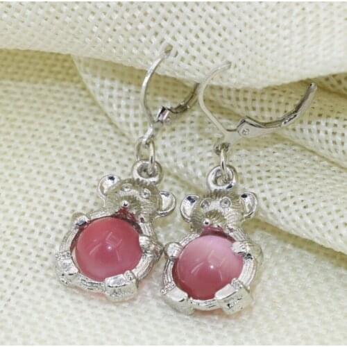 4 colors cat'eyes round beads inlay silver-color mouse drop dangle earrings for women original design jewelry 23*15mm B2665