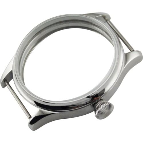 44MM High Quality 316L Stainless Steel Watch Cases for 6497/6498 Mechanical Hand Wind Movement the Diamond Shape Crown