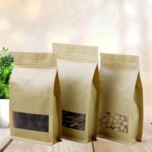 50pcs/lot Self Sealable Zip Lock Tea Bags zip-seal bag open window kraft paper eight side sealing bag food bag packaging