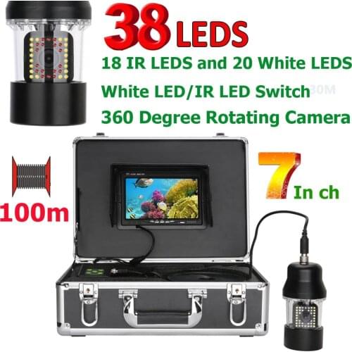 7 Inch 100m Underwater Fishing Video Camera Fish Finder IP68 Waterproof 38 LEDs 360 Degree Rotating Camera