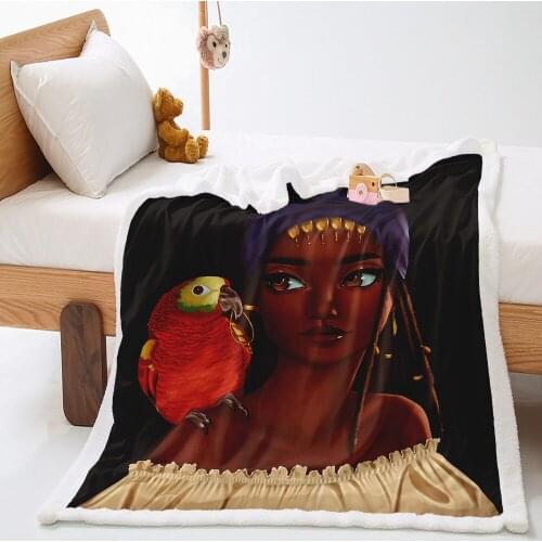 African Woman Funny Character Blanket 3D Print Sherpa Blanket on Bed Home Textiles Dreamlike Style