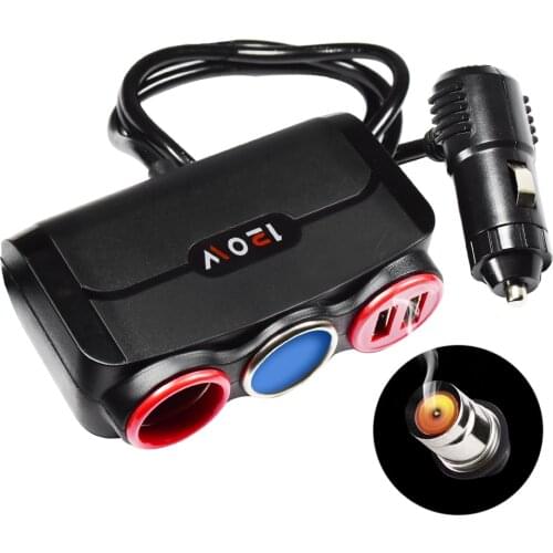 YUNPICAR Car Charger 2-Socket Car Splitter Cigarette Lighter Adapter 12/24V 120W with 3.1A 2 USB Car Charger Adapter for iPhone