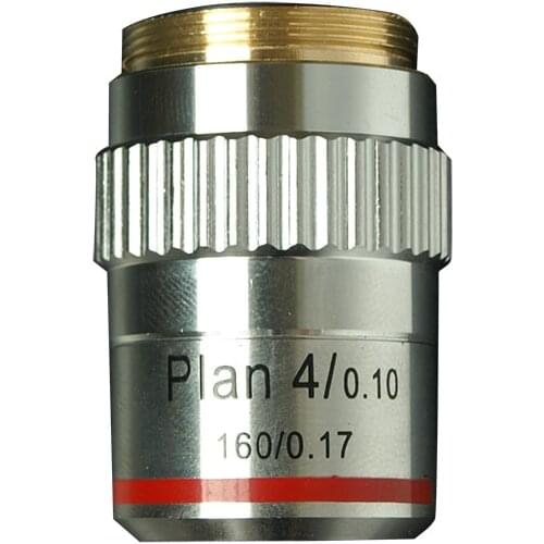 Biological Microscope 4X Plan Achromatic Objective Lens with Knurled Ring RMS thread 160/0.17 Microscope Parts