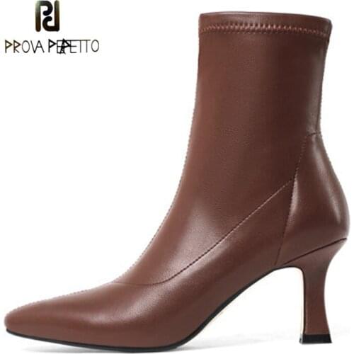 Pointed Toe Fashion Boots Autumn and Winter New Stiletto High-heel Side Zipper Single Boots Retro Brown Stretch Thin Boots Women
