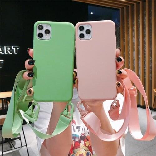 Necklace Lanyard Phone Case Hang Carry Candy Color Cover For iPhone 12 11 Pro XS MAX XR X SE 7 8Plus Strap Cord Chain Phone Tape
