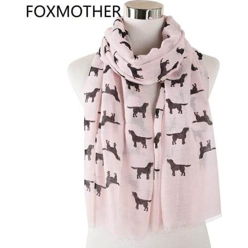 FOXMOTHER New Fashion Cute White Pink Labrador Retriever Dog Animal Print Wrap Scarf For Women Ladies Pet Dog Lover Gifts