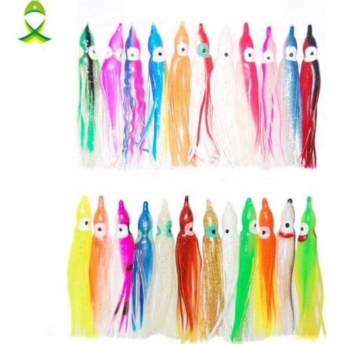 JSM 50pcs 9cm Soft Plastic Octopus Fishing Lures For Jigs Mixed Color Luminous Silicone Octopus Skirt Artificial Jigging Bait