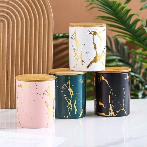 Ceramic sealed jar Nordic marbling tea dry fruit coffee flower tea candy storage jar kitchen storage box