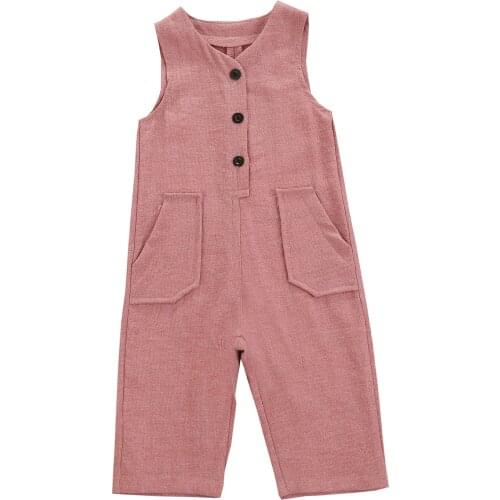 6M-24M Baby Boy Girl Sleeveless Rompers Casual V Neck Button Front Solid Color One-Piece Jumpsuit