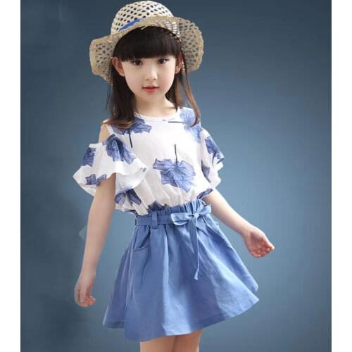 3T 4 6 8 10 12 Year Summer Newborn Baby Girl Clothing Set Kids Tracksuit T-shirt+Casual Cute Dress 2PCS Children Clothes Suit