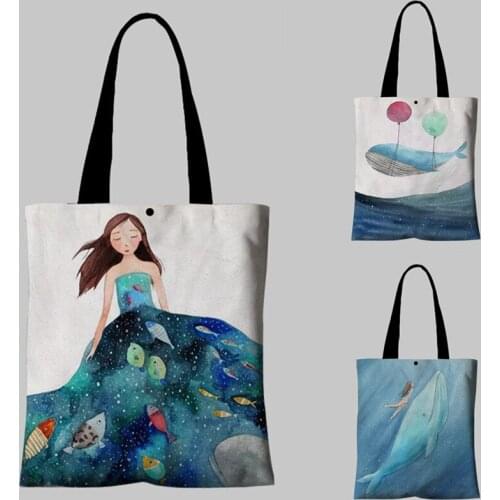 Cute Whale Painting Sailor Series Large Capacity Handbag Designer Womens Handbags-11