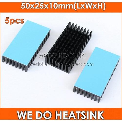WE DO HEATSINK 5pcs 50x25x10mm Heatsink Aluminum Black Anodize Heat Sink Cooler With Blue Thermal Pad