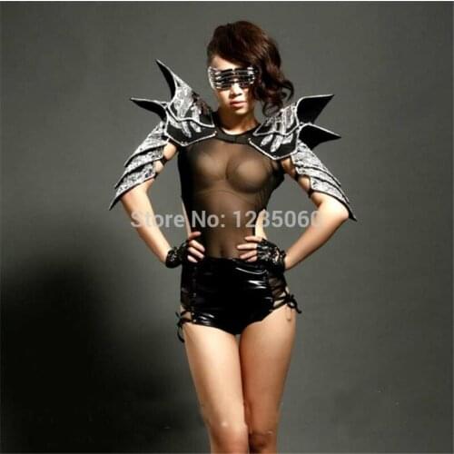 New sexy costumes female singer ds habergeons armor performance dress bodysuits one-piece dj suit show free shipping