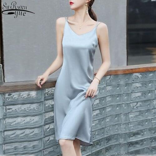 Backless Solid Satin Dress Summer Women 2021 Spaghetti Strap Sexy Dress Female V Neck Partynigth Woman Dresses Vestidos 13203