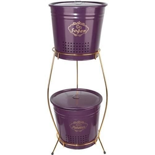 CANDLESTICK HOME Potato Onion Bucket Metal Gold Standing 2 Layer Purple