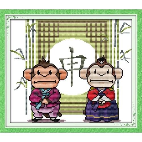 Happy new year cross stitch kit Chinese Monkey word Aida count 14ct 11ct printed embroidery DIY handmade needlework supply
