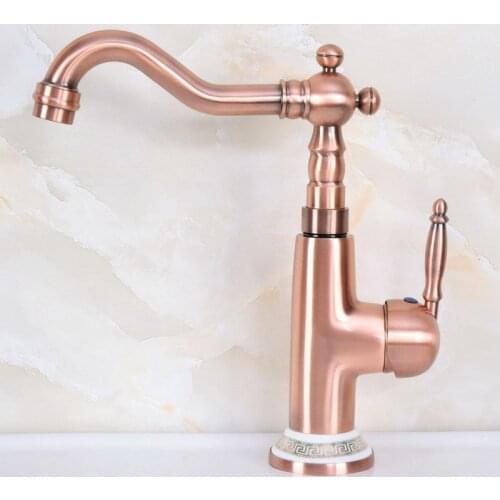 Antique Red Copper Basin Taps Bathroom Sink Faucets Single Handle Deck Faucet Hot And Cold Water Mixer Taps tnf628