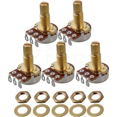 Yibuy 5pcs B500K 18mm Gold Plated Shaft OHM Audio Tone Guitar Potentiometer