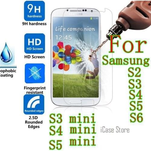 Tempered glass For Samsung Galaxy S2 plus S3 S4 S5 S6 S3 mini S4 mini S5 mini GT I9190 i8190 i9500 I9300 I9100 SM G9200 case