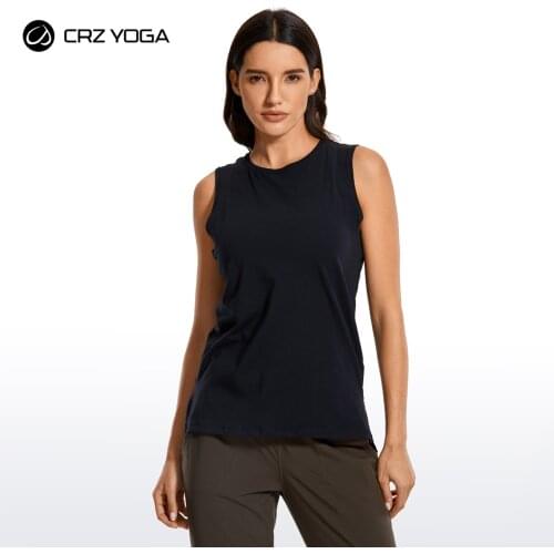 CRZ YOGA Womens Pima Cotton Workout Tank Tops Loose Fit Yoga Sleeveless Shirts Muscle Tank