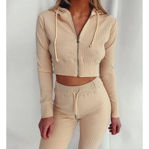 Women Autumn Winter Tracksuit Womens Hooded Sweatshirt And Pants Casual Zipper Solid Color Sweater Long Sleeves Suit