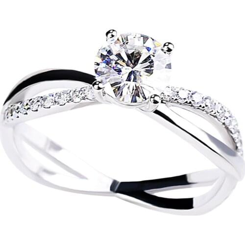 Cross Wedding Rings Women Real S925 Sterling Silver Elegant Exquisite Luxury Engagement Mossan Stone Request Gift Cute Jewelry