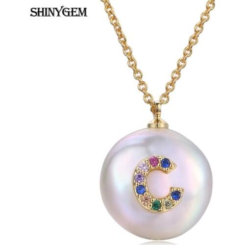 Fashionable Exquisite 12mm Irregular Natural Real Pearl Necklace For Women Inlaid Colorful Zircon Fashion Letters Necklace