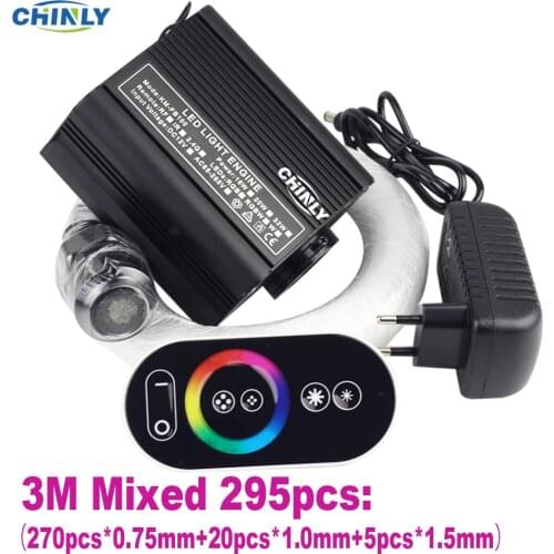 16W RGB Touch Remote Fiber Optic Light Kit 3Meter Optical Fiber Mixed 295pcs Stars Lights Decorative Kids Room Ceiling