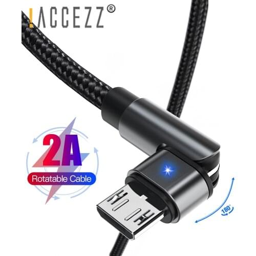 !ACCEZZ 180 Rotate Micro USB Cable 2A Fast Charging For Samsung Note 20 Huawei Xiaomi Kindle Mobile Phone Charger Cords With LED