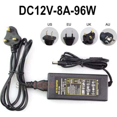 AC 110V 220V To DC 12V 8A Power Adapter Supply, AC/DC Adapter for led strip light, Router, camera, player, lamps Free shipping