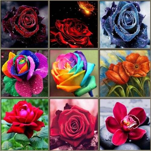 Diamond Mosaic Flowers 5D Diy Diamond Painting Full Drill Round Diamond Embroidery Colored Flowers Cross Stitch Home Decor Art