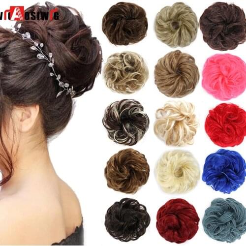 AOSIWIG Short Curly Elastic Hair Bow Chignon Heat Resistance Synthetic Rubber Band Scrunchie Wrap Hair Tail Extension for Women