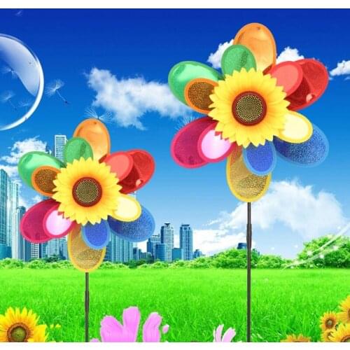 Sequins Double Layer Sunflower Windmill Wind Spinner Home Garden Yard Decoration