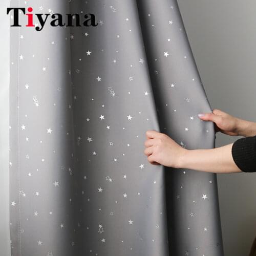 Shiny Silver Star Blackout Curtains for Kids Child Bedroom White Tulle Grey Curtains for Living Room Window Home Decor P123Z