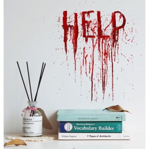 Halloween Decor Red Blood “HELP” Glass Wall Stickers Living Room Bedroom Refrigerator Decorative Terror Wall Sticker Home Decor