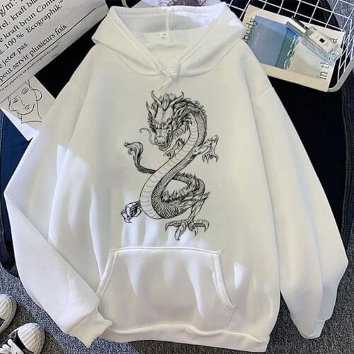 Chinese Dragon Print Hoodie Vintage Clothes Harajuku Aesthetic White Tops Hoodies Women 2021 New Autumn Fashion Y2k Sweatshirt