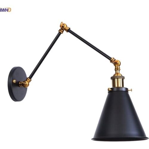 IWHD Loft Style LED Wall Lights Fixtures Living Room Adjustable Swing Long Arm Vintage Wall Lamps Sconces Edison Style Lighting