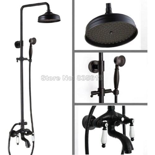 Classic Black Oil Rubbed Bronze Finish 8 inch Rainfall Shower Mixer Faucet Set with Bath Tub Taps Wall Mounted Wrs043